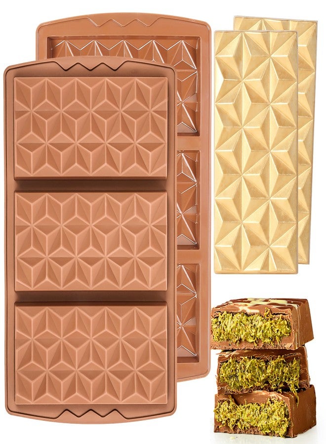 Fimary 2 Pcs Deep Dubai Chocolate Bar Mold Large Stuffed Silicone Molds for Filling Knafeh Pistachio Chocolate Bar Thick Candy Molds Break Apart (Pyramid Shape) - Image 1