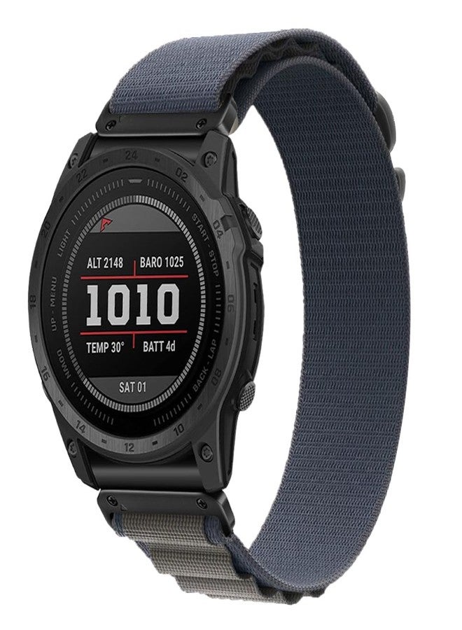 1963 Watch Nylon Watch Band 26mm for Garmin Fenix 7X / Fenix 6X / Fenix 5X / Enduro 2, Hook and Loop Fasteners Watch Strap with Stainless Steel Clasp for Tactix 7 Pro, Descent (Blue) - Image 2