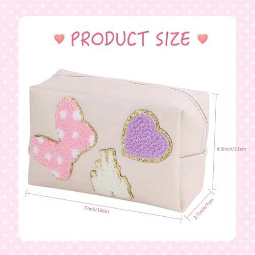 Dripykiaa Preppy Patch Small Toiletry Bag Cartoon Leather Makeup Bag with Double Zipper Gift for Women and Teenage Girls for Disney World Essentials - Image 5