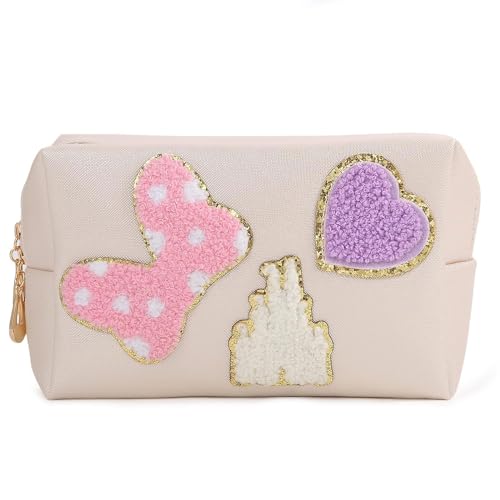 Dripykiaa Preppy Patch Small Toiletry Bag Cartoon Leather Makeup Bag with Double Zipper Gift for Women and Teenage Girls for Disney World Essentials - Image 2