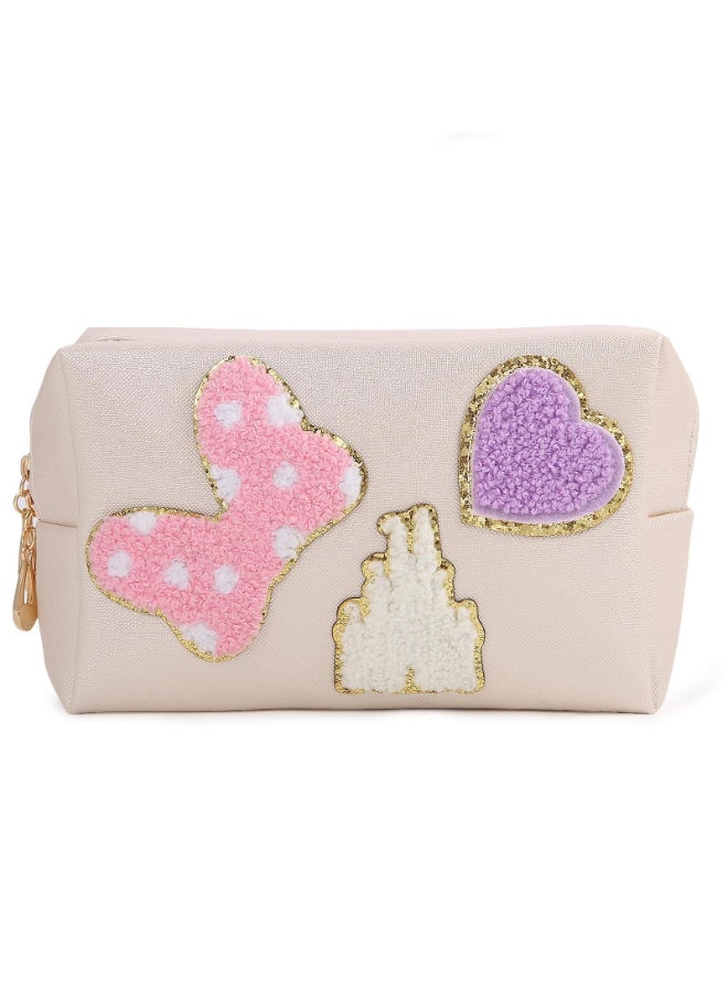 Dripykiaa Preppy Patch Small Toiletry Bag Cartoon Leather Makeup Bag with Double Zipper Gift for Women and Teenage Girls for Disney World Essentials - Image 3