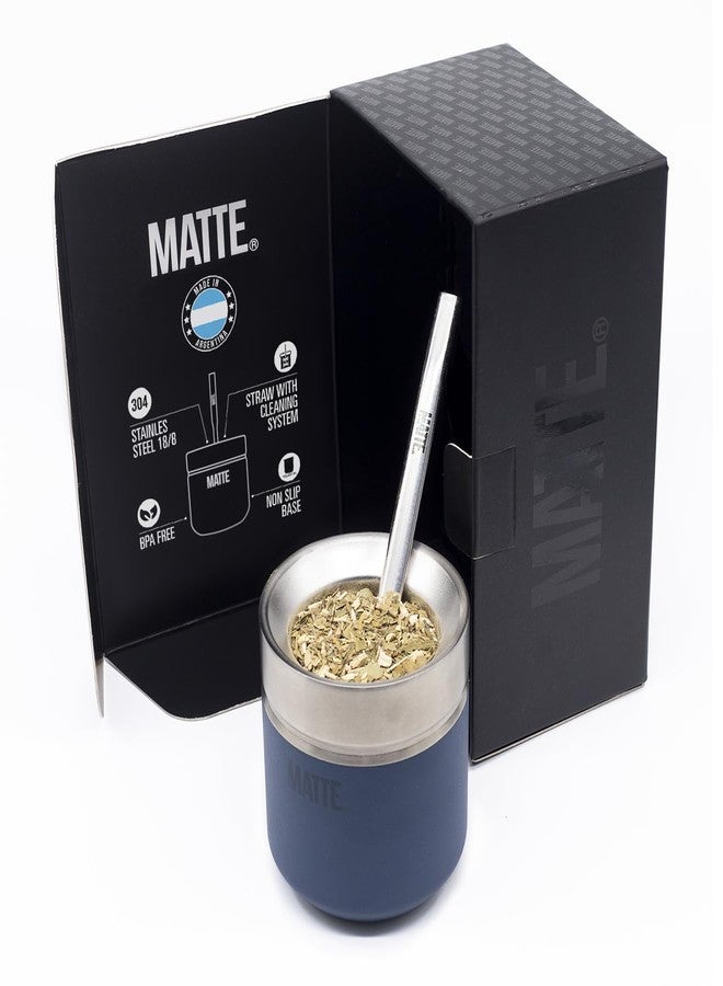 Matte 6.5 oz Yerba Mate Gourd and Bombilla Set - Includes DS Pro Box - BPA Free Yerba Mate Set Kit with Mate Straw, Elegant Design, Non-Slip Base (Blue) - Image 1