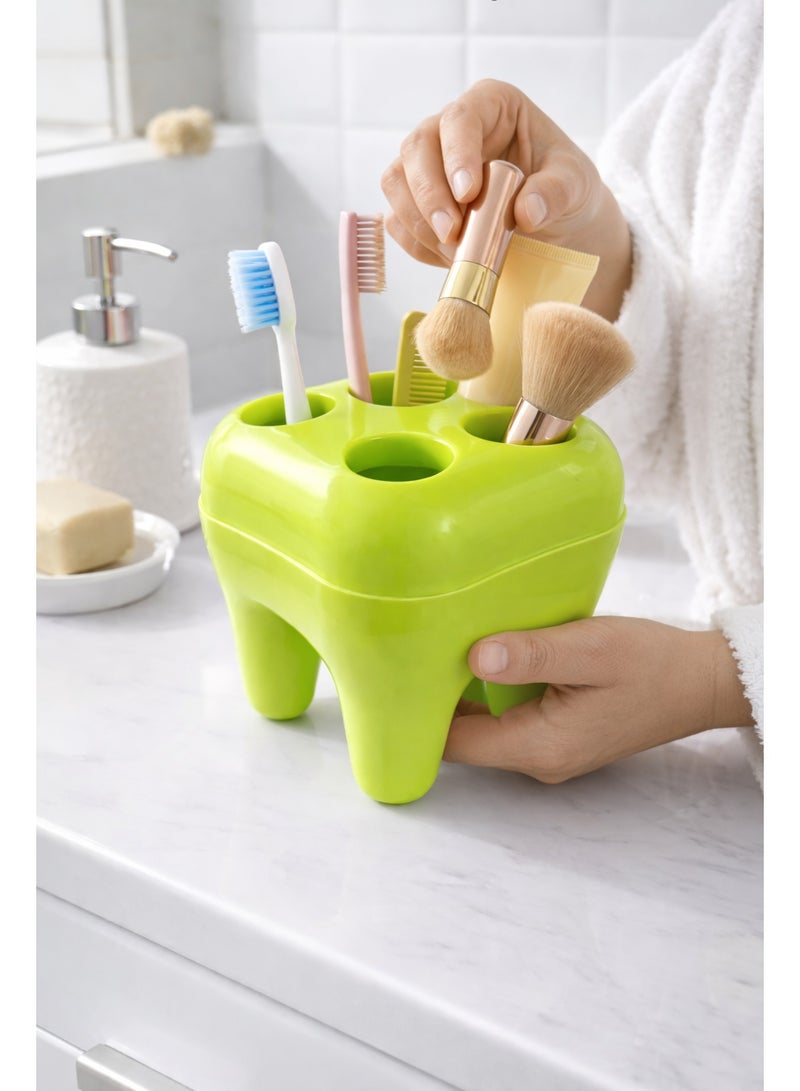 العنوان باللغة العربية: حامل ومنظم لفرش ومعجون الأسنان وأدوات المكياج بلاستيك بتصميم مبتكر على شكل ضرس بـ 5 فتحات - أخضر - Image 2