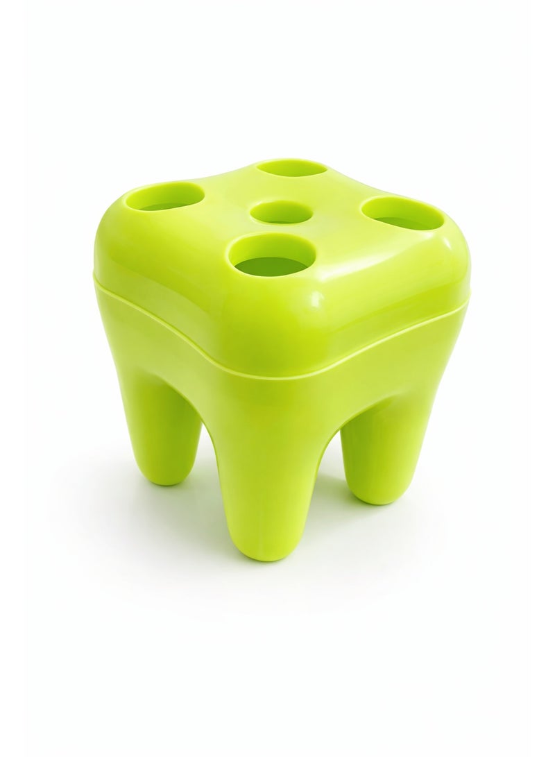 العنوان باللغة العربية: حامل ومنظم لفرش ومعجون الأسنان وأدوات المكياج بلاستيك بتصميم مبتكر على شكل ضرس بـ 5 فتحات - أخضر - Image 1