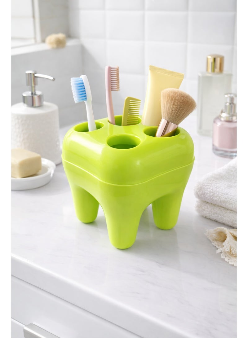 العنوان باللغة العربية: حامل ومنظم لفرش ومعجون الأسنان وأدوات المكياج بلاستيك بتصميم مبتكر على شكل ضرس بـ 5 فتحات - أخضر - Image 3