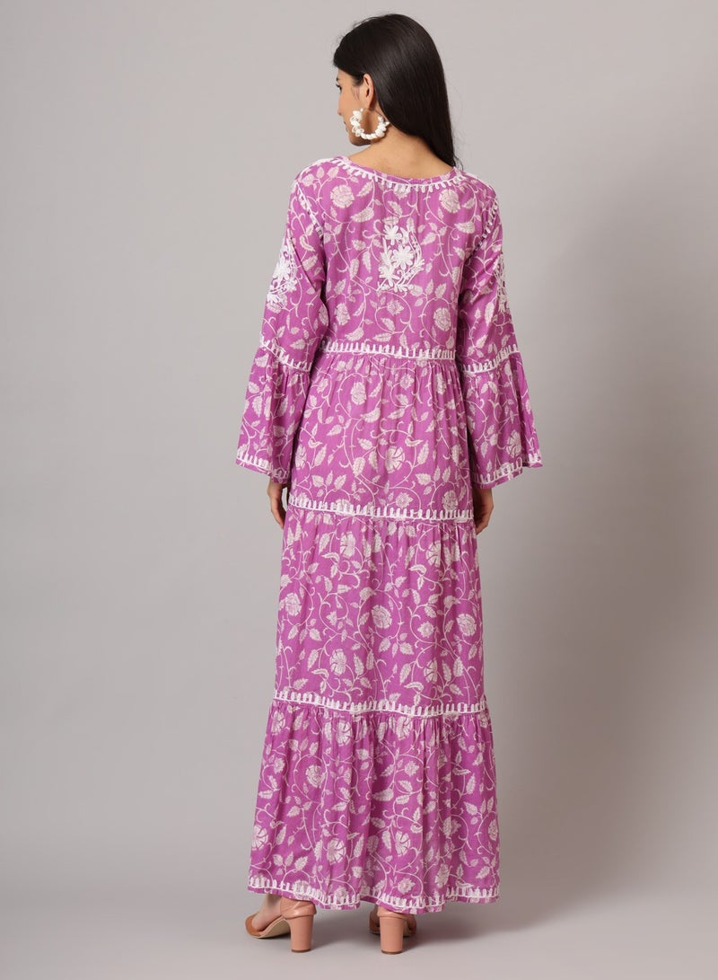 Alaya Hand Embroidered Chikankari A-Line Gathering Pattern Mulmul Cotton Jalabiya-AL3673 - Image 2