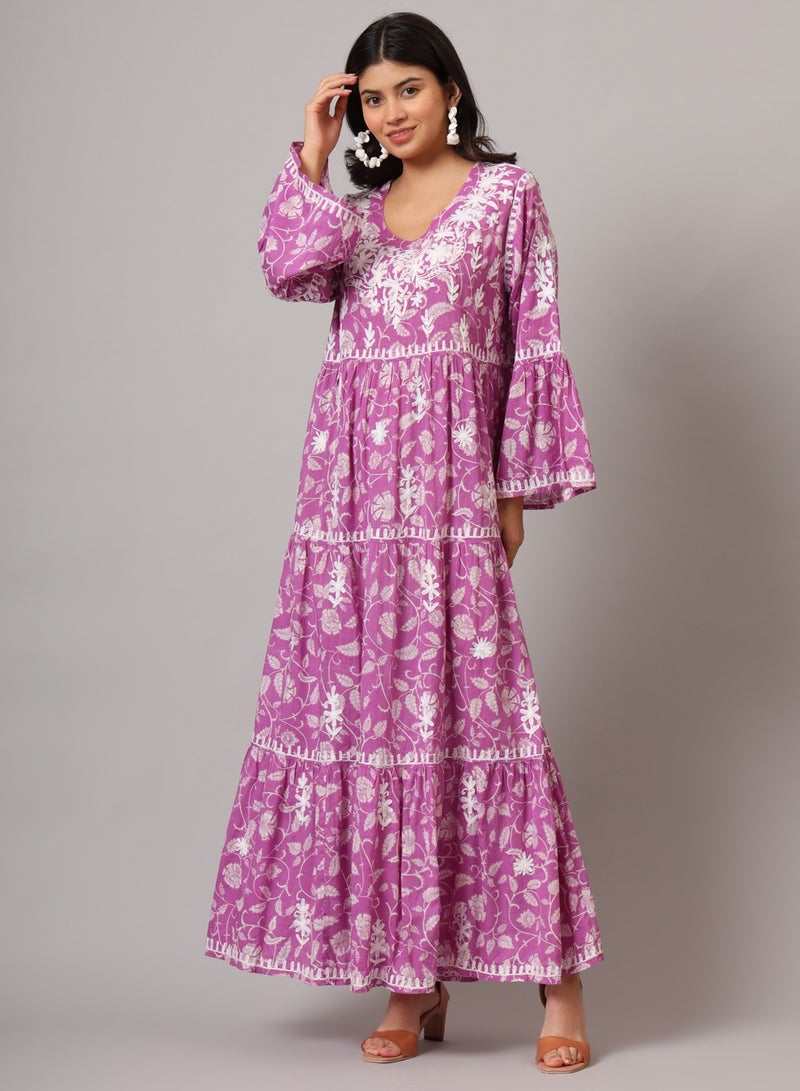 Alaya Hand Embroidered Chikankari A-Line Gathering Pattern Mulmul Cotton Jalabiya-AL3673 - Image 3