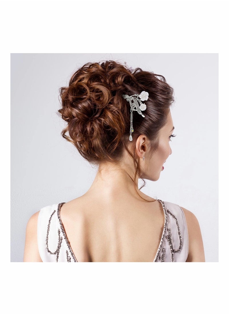 SYOSI - 3 Pieces Chinese Hair Stick Japanese Hairpin Chopsticks for Women Pearl Rhinestone Flower Accessories Vintage Tassel Handmade Jewelry Girls - Image 1