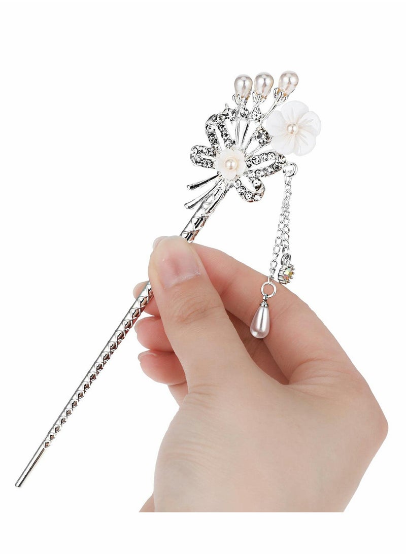 SYOSI - 3 Pieces Chinese Hair Stick Japanese Hairpin Chopsticks for Women Pearl Rhinestone Flower Accessories Vintage Tassel Handmade Jewelry Girls - Image 1