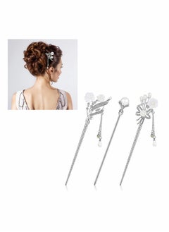 3 Pieces Chinese Hair Stick Japanese Hairpin Chopsticks for Women Pearl Rhinestone Flower Accessories Vintage Tassel Handmade Jewelry Girls