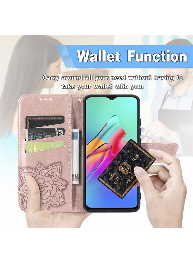 زبون جراب لهاتف Infinix Smart 5 من الجلد المنقوش بنقشة زهور الفراشة مع حامل وفتحات للبطاقات ومحفظة وحبل تعليق - Image 4