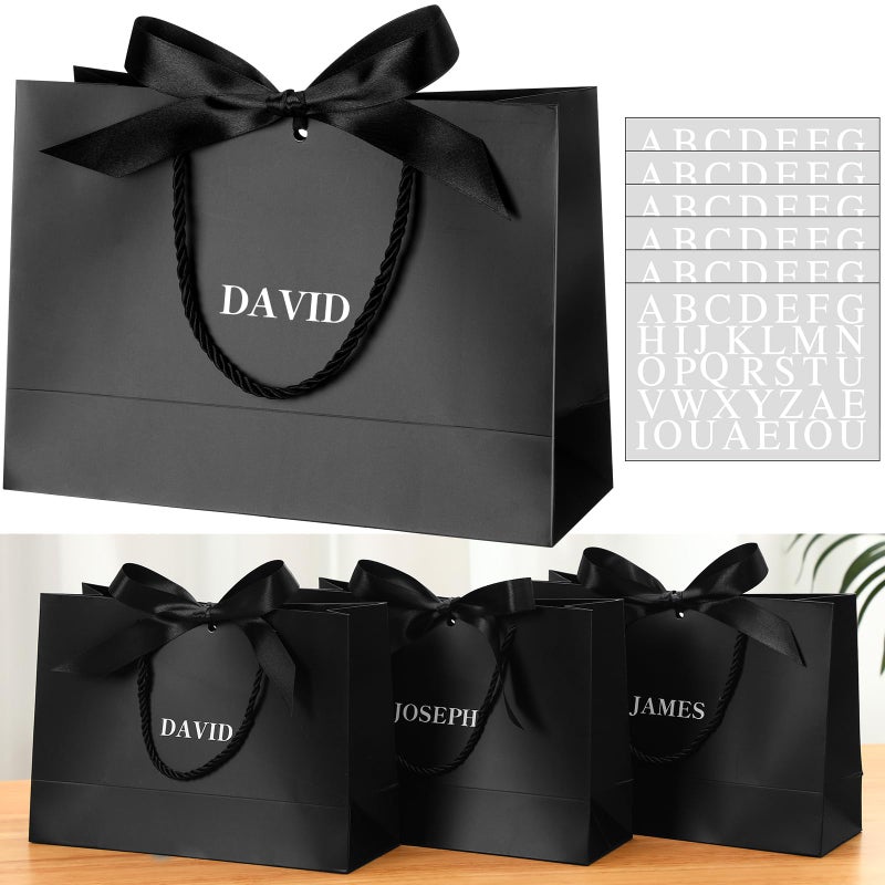 Fullhawl 6 Pack Custom Groomsmen Bridesmaid Gift Bags Bulk Personalized Gift Bags with Name Stickers Handle Bow Ribbon 5 Senses Welcome Return Gifts for Wedding Proposal Bachelor Birthday PartyBlack - Image 2