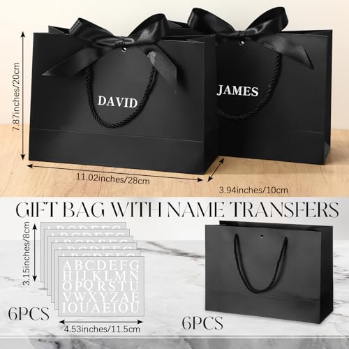 Fullhawl 6 Pack Custom Groomsmen Bridesmaid Gift Bags Bulk Personalized Gift Bags with Name Stickers Handle Bow Ribbon 5 Senses Welcome Return Gifts for Wedding Proposal Bachelor Birthday PartyBlack - Image 3