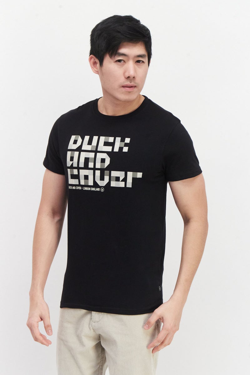 DUCK AND COVER Men Crew Neck Short Sleeve Graphic T-Shirt, Black Combo - Image 1