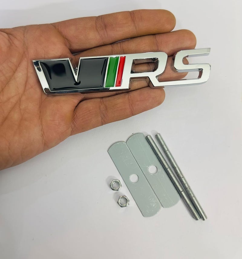 AUTO MT Car Bike Laptop Metal Logo Car Emblem & Grill Met.al Lo.go for Carr 3D Badge Auto Racing Universal Sport Sticker Grand Tourer Decal. (Black-Chrome VRS Grill Logo) - Image 1