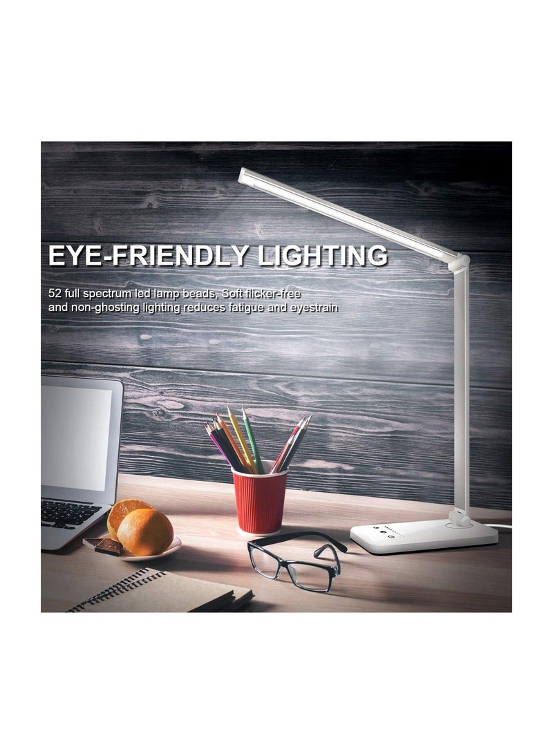Captaintech LED Desk Lamp, Dimmable Table Lamp with Wireless Charger, Reading Lamp with USB Charging Port, 5 Lighting Modes, Sensitive Touch Control, 30/60 Minutes Auto-Off Timer, Eye-Caring Office Lamp - Image 2