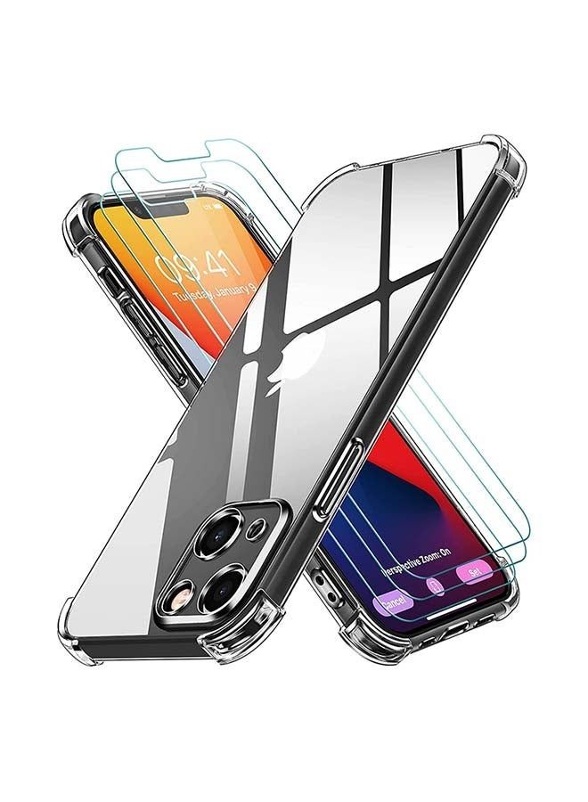 جراب TPU ناعم نحيف لهاتف iPhone 13 مقاس 6.1 بوصة مع 3 عبوات واقي شاشة من الزجاج المقوى شفاف - Image 1