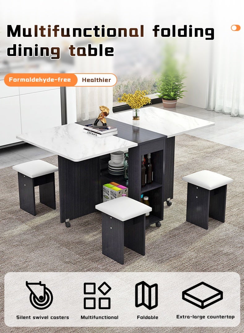 Generic Folding Dining Table Dining Table Removable Folding Dining Table Dining Table Set For 4 Space Saving Dining Table For Tight Spaces With 4 Chairs White Black  - Image 2