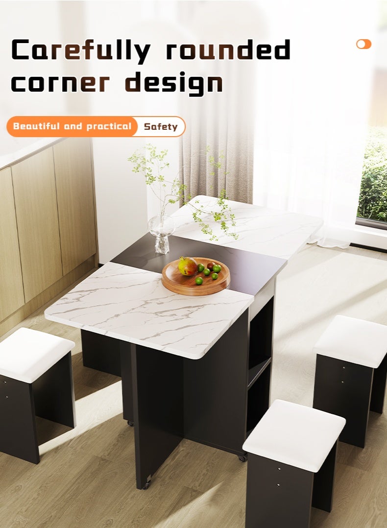 Generic Folding Dining Table Dining Table Removable Folding Dining Table Dining Table Set For 4 Space Saving Dining Table For Tight Spaces With 4 Chairs White Black  - Image 3