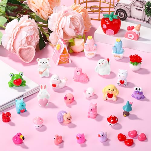 DULEFUN Valentines Day Miniature Figurines Valentines Mini Small Resin Animal Little Tiny Ducks Love Heart Figures for Dollhouse Home Micro Garden Landscape Decoration Craft Valentines Party Favors - Image 5