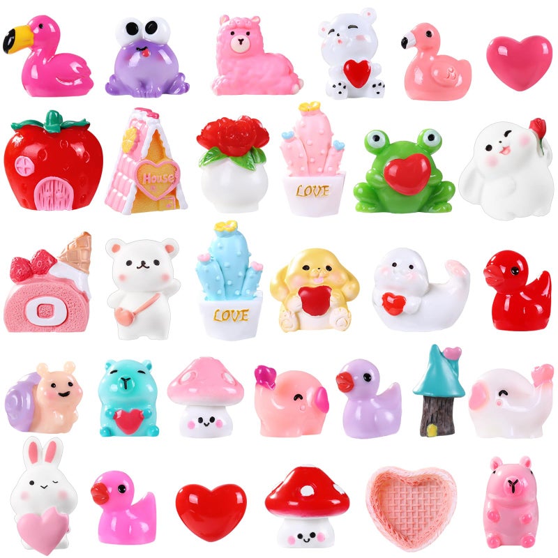 DULEFUN Valentines Day Miniature Figurines Valentines Mini Small Resin Animal Little Tiny Ducks Love Heart Figures for Dollhouse Home Micro Garden Landscape Decoration Craft Valentines Party Favors - Image 3