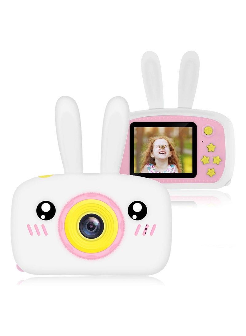 Kids Camera, Digital Video Camcorder Rechargeable with Rabbit Cover, Dual Screen 12MP Lens with 32G Memory Card, Best Birthday Gifts for Girls/Boys/School Student - Image 1