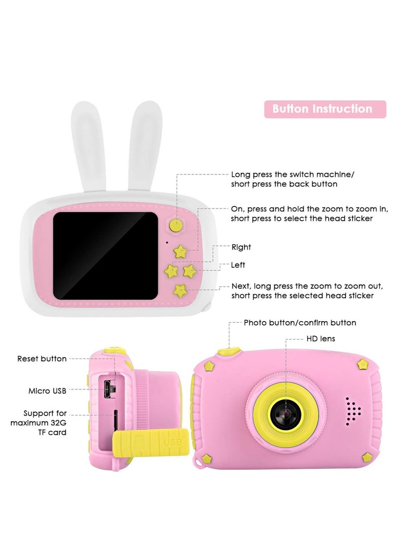 Kids Camera, Digital Video Camcorder Rechargeable with Rabbit Cover, Dual Screen 12MP Lens with 32G Memory Card, Best Birthday Gifts for Girls/Boys/School Student - Image 2
