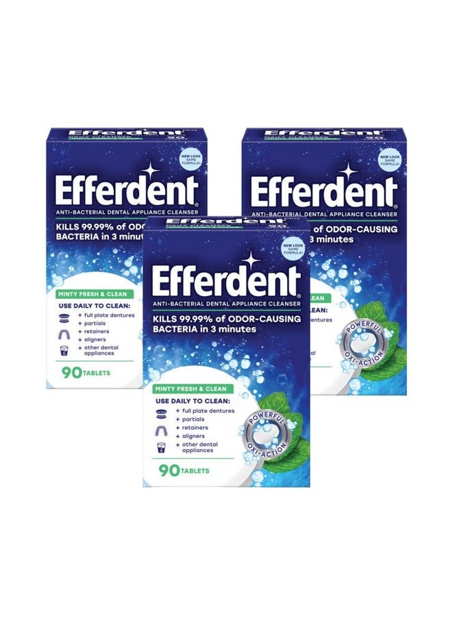 إفيردينت أقراص تنظيف مثبتات الأسنان من إفيردينت، أقراص تنظيف أطقم الأسنان، بنكهة النعناع المنعشة والنظيفة، 90 قرصًا (عبوة من 3 قطع) - Image 1