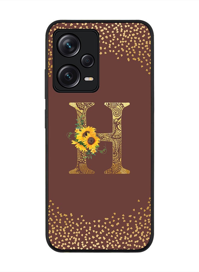 Stylizedd Rugged Black edge case for Redmi Note 12 Pro 5G Slim fit Soft Case Flexible Rubber Edges Anti Drop TPU Gel Thin Cover - Custom Monogram Initial Floral Pattern Alphabet - H - Brown - Image 1