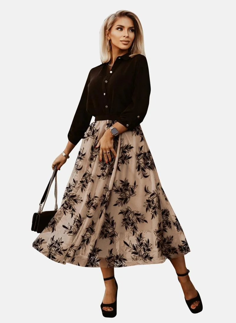 يونيكي Beige Printed Midi Skirt