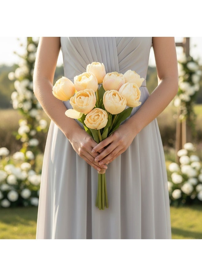 9 قطعة كريم باقة التوليب الأصفر - الزهور الاصطناعية الواقعية للديكور المنزلي - Image 2