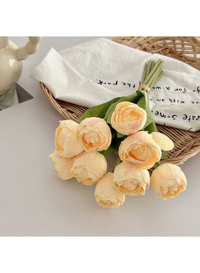 9 قطعة كريم باقة التوليب الأصفر - الزهور الاصطناعية الواقعية للديكور المنزلي - Image 1