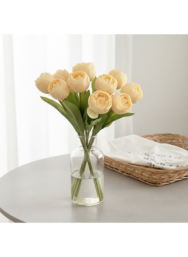 9 قطعة كريم باقة التوليب الأصفر - الزهور الاصطناعية الواقعية للديكور المنزلي - Image 3