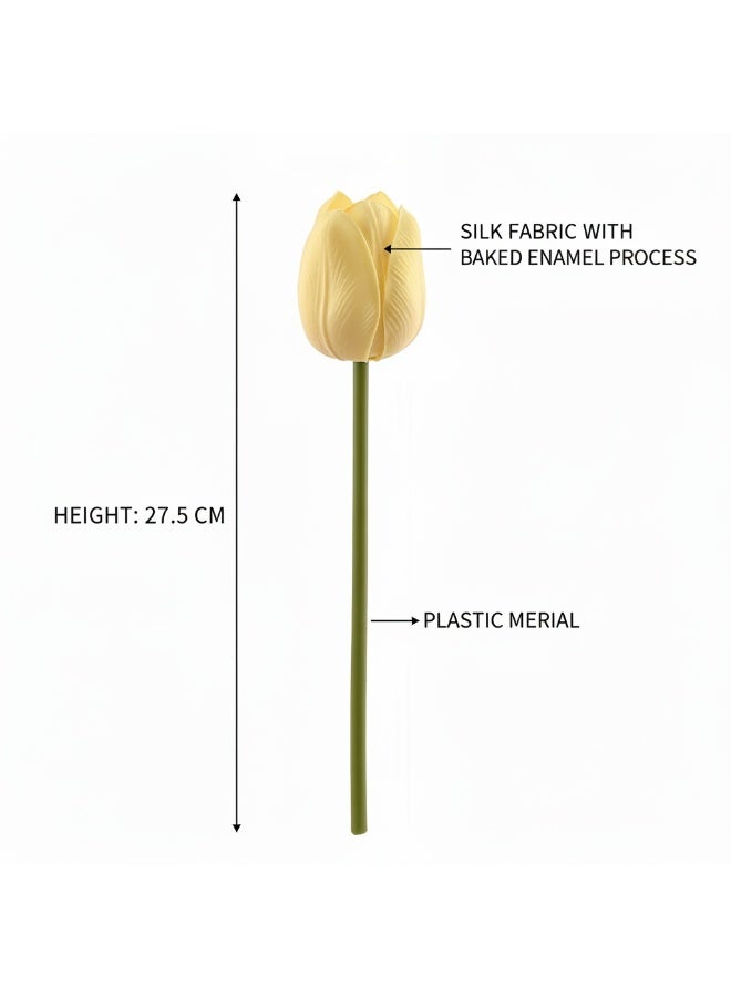 9 قطعة كريم باقة التوليب الأصفر - الزهور الاصطناعية الواقعية للديكور المنزلي - Image 4