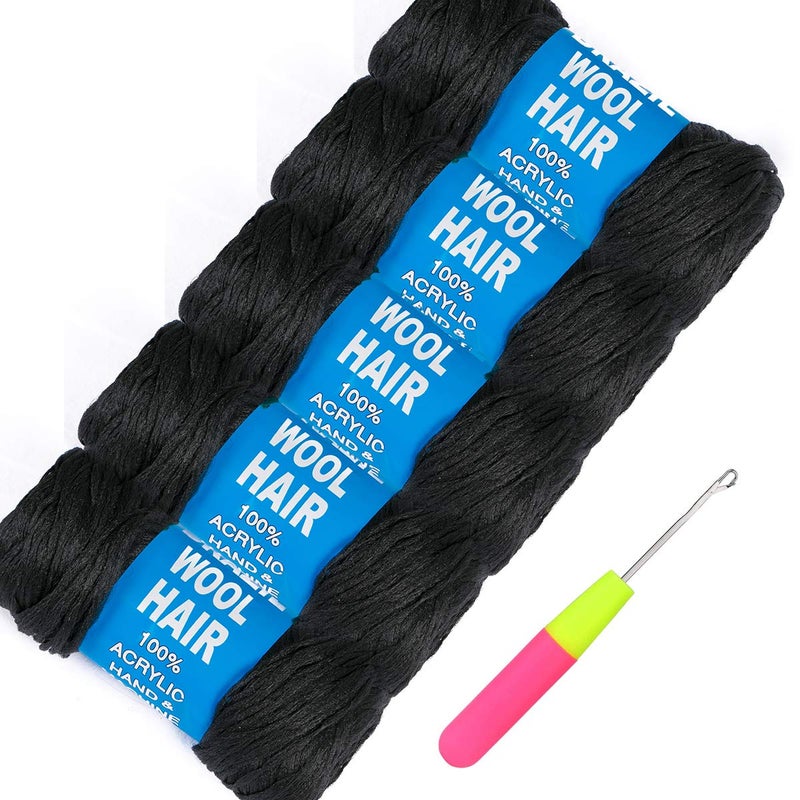 Modpion 5Roll Brazilian Yarn Wool Hair Arylic Yarn for Hair Crochet Braid Twist Warps Black Color - Image 1