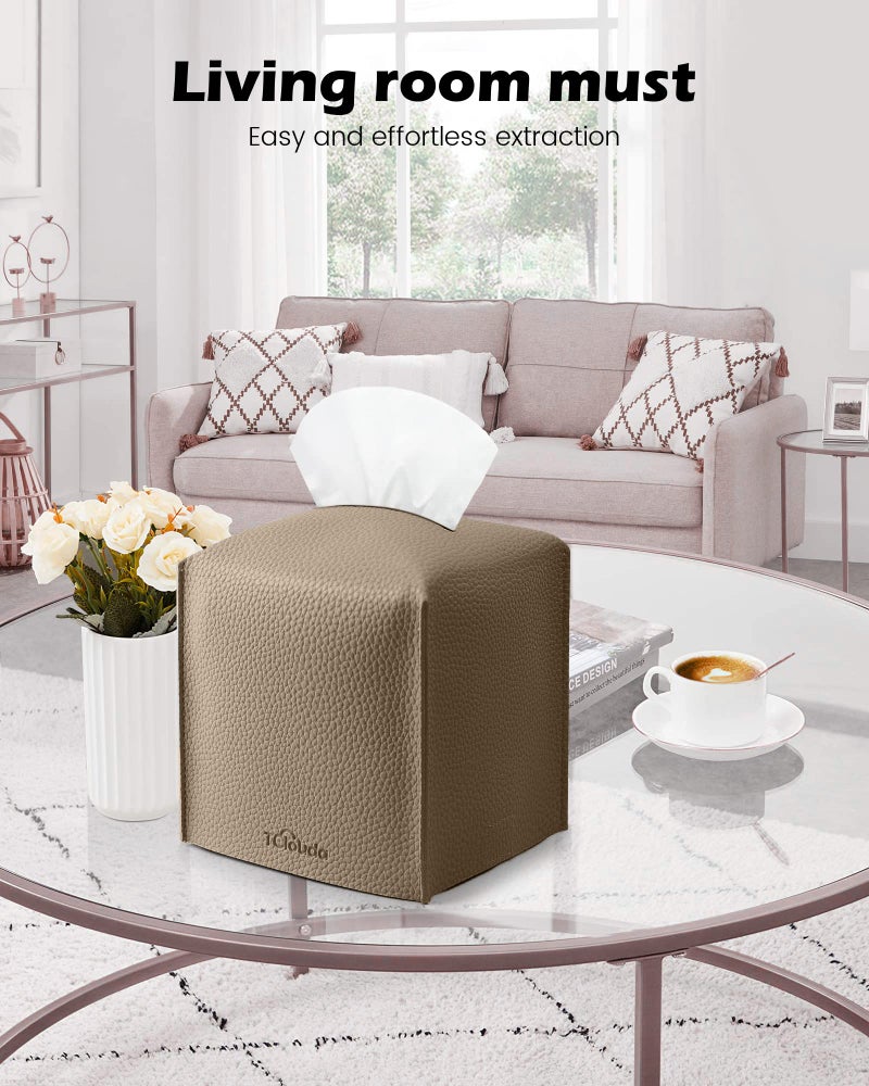 Tclouda Tissue Box Cover for PU Leather, Modern Simple Solid Color Holder Square Tissue Bag, Ideal for Bathrooms,Office,Car,Outdoor Tent,Dining Table,5"X5"X5", Single Cocoa Brown - Image 3