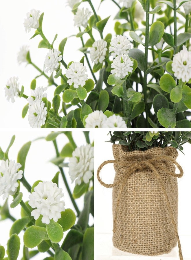 DILATATA Artificial Mini Potted Flowers Set of 3, Faux Baby’s Breath Plant with Burlap Pot, Small Fake Greenery Desk Decor for Home Office Shelf Table Centerpiece, Rustic Farmhouse Wedding Spring Decorations - Image 3
