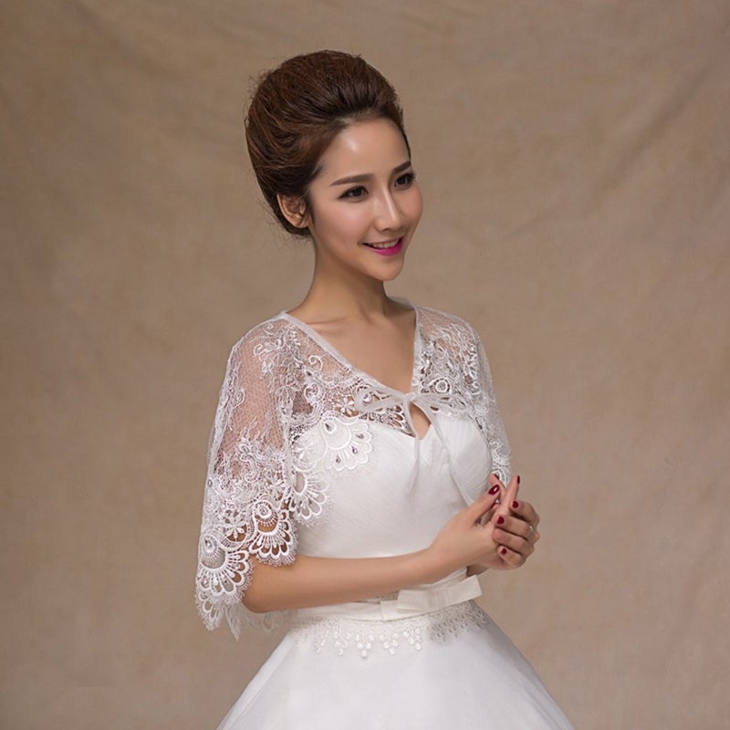 Vivivalue Lace Bride Cape Capelet Wrap Shrug Shawls Stole Boleros Rhinestone Wedding - Image 2