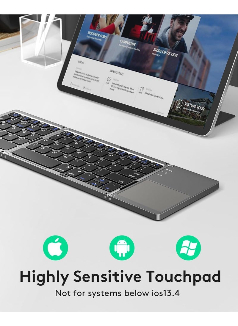 Generic - Foldable Bluetooth Keyboard with Touchpad -Portable Wireless Keyboard with Adjustable Foldable Aluminum Alloy Holder, Rechargeable Full Size Ultra Slim Pocket Folding Keyboard-Gray - Image 1