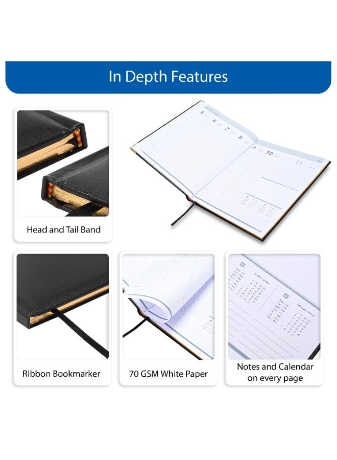 FIS 2026 Executive Diary, Size 210x260mm, Golden Edition, Hard Cover Vinyl, 1 Side Padded, Gold Gilded Edges, Round Corners, English/French, 70gsm White Paper, Black Cover-FSDI32EG26BK - Image 5