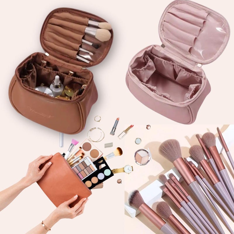 MANTRAVIB Makeup Brushes Set with Luxury PU Leather Bag Skincare Cosmetic Organizer Foundation Concealer Eyeshadow Blush Powder Highlighter Contour Blending Eyeliner Soft Bristles Beauty Brush Kit for Women Girls Makeup Artists Parlour Gift for Travel Vanity Multicolor 13 Pcs - Image 5