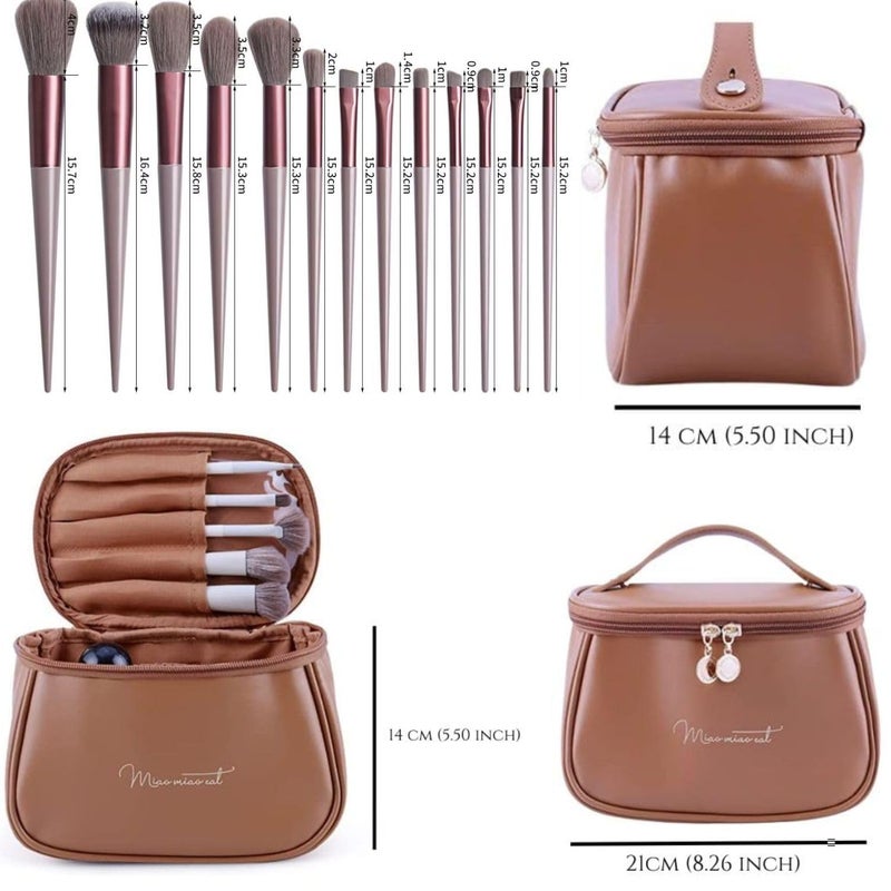 MANTRAVIB Makeup Brushes Set with Luxury PU Leather Bag Skincare Cosmetic Organizer Foundation Concealer Eyeshadow Blush Powder Highlighter Contour Blending Eyeliner Soft Bristles Beauty Brush Kit for Women Girls Makeup Artists Parlour Gift for Travel Vanity Multicolor 13 Pcs - Image 2
