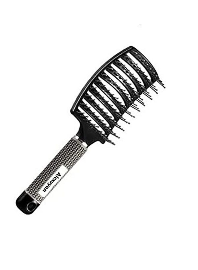 Alexvyan Detangling Hair Scalp Massage Comb Brush With Nylon Bristle For Wet Curly Hair Salon Hair Dressing Styling Tools For Women Girls Black - Image 1