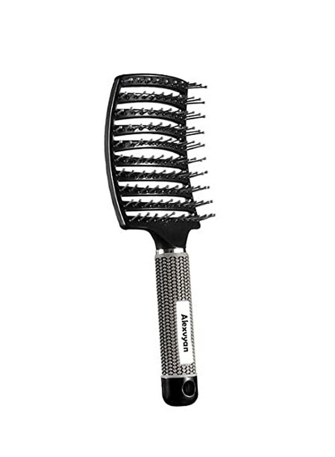 Alexvyan Detangling Hair Scalp Massage Comb Brush With Nylon Bristle For Wet Curly Hair Salon Hair Dressing Styling Tools For Women Girls Black - Image 3