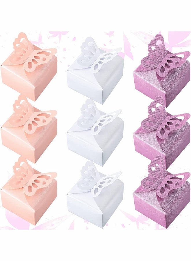 علب هدايا لصالح 60 قطعة على شكل فراشة، علب حلوى زخرفية لحفلات الزواج وأعياد الميلاد، علب هدايا صغيرة على شكل فراشة لحفلات الخطوبة، ، والذكرى السنوية (أبيض، وردي، بنفسجي) - Image 1