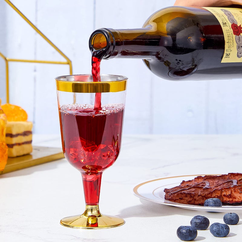 N9R 30PCS Plastic Wine Glasses with Gold Rim, 6 Oz Plastic Wine glasses with Stem, Disposable Wine Cups Reusable Suitable for Party Wedding Birthday - Image 3