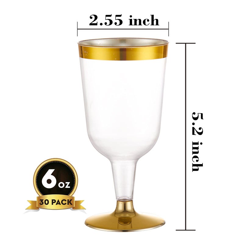 N9R 30PCS Plastic Wine Glasses with Gold Rim, 6 Oz Plastic Wine glasses with Stem, Disposable Wine Cups Reusable Suitable for Party Wedding Birthday - Image 2