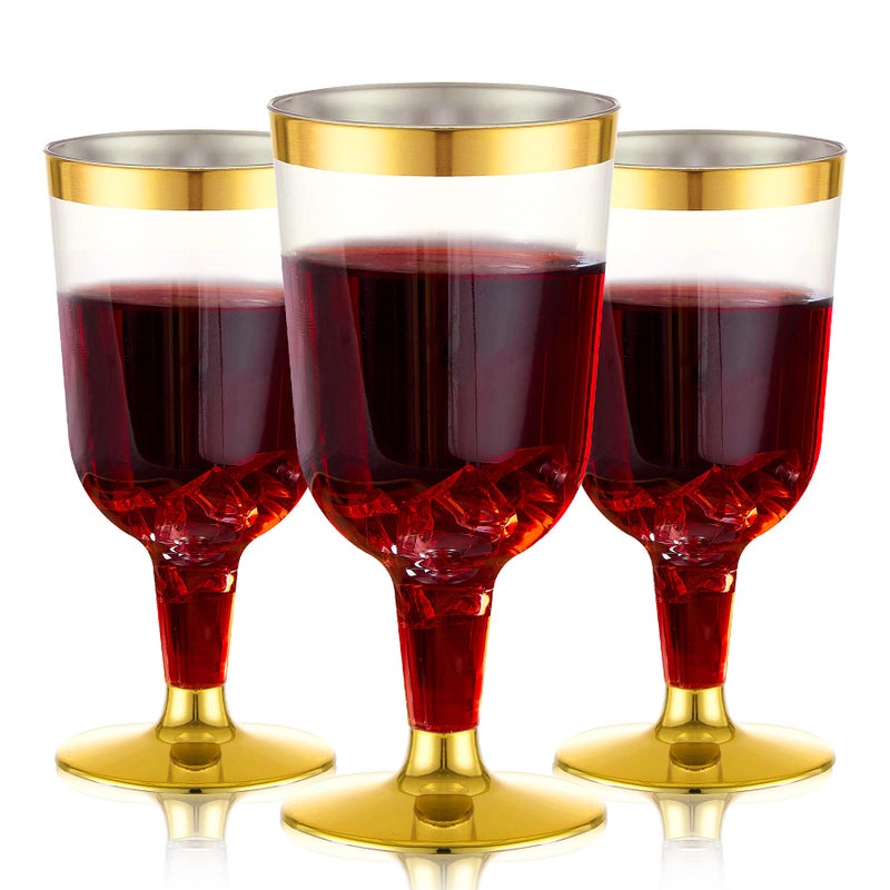 N9R 30PCS Plastic Wine Glasses with Gold Rim, 6 Oz Plastic Wine glasses with Stem, Disposable Wine Cups Reusable Suitable for Party Wedding Birthday - Image 1