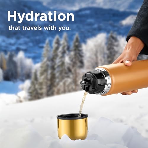 Perch California Hot and Cold Steel Water Bottle 1 Litre, ISI Certified, Vacuum Insulated with Transparent Brown Bag | Leak Proof, BPA-Free | Premium Gifting Flask for Office, School, Gym | Gold-Amber - Image 5