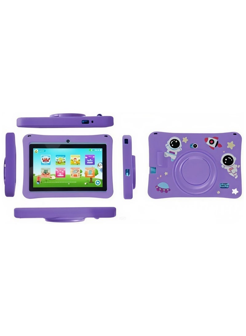 Oteeto K3 Kids Tablet with 17.8 cm HD Display – 128GB Storage, 4GB RAM, Wi-Fi – Includes Protective Case, Charger, Cable, Screen Protector, Silicone Gel Case, Stickers, Lanyard & Bracelet – Safe and Fun Tablet for Kids’ Learning and Play – Purple Color  - Image 1